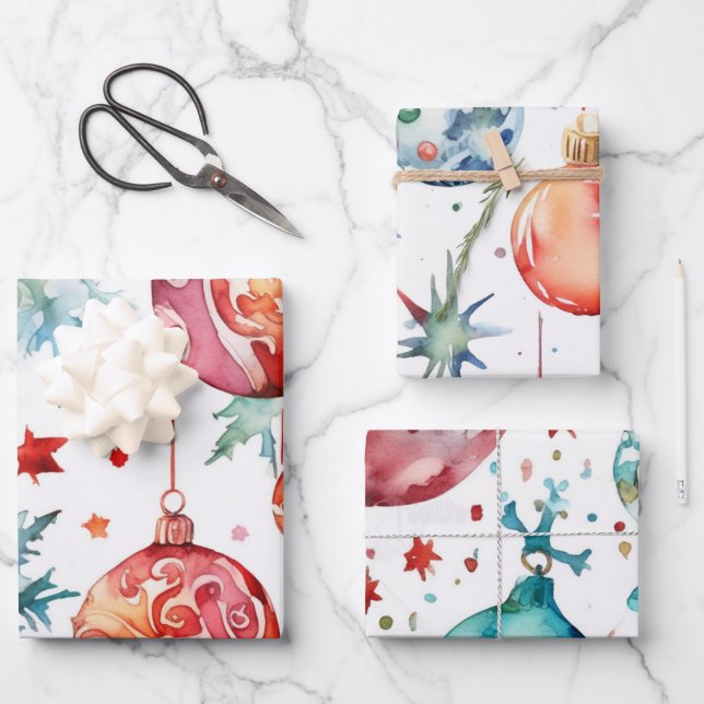 Candy Cane Christmas Balls Wrapping Paper Sheets (Front)