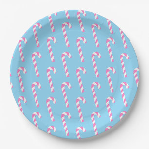 Candy Cane Christmas Blue Paper Plates