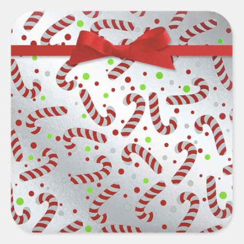 Candy Cane Christmas Card Envelope Square Sticker