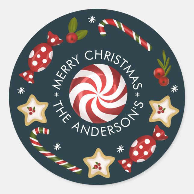 Candy Cane Christmas    Classic Round Sticker (Front)