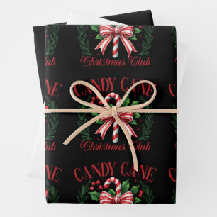 Candy Cane Christmas Club Squad Matching Winter  Wrapping Paper Sheets