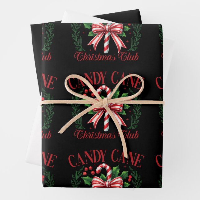 Candy Cane Christmas Club Squad Matching Winter  Wrapping Paper Sheets (In situ)