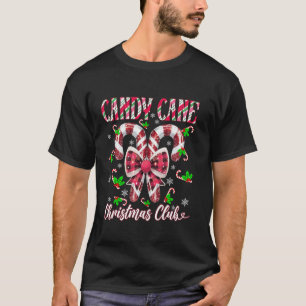 Candy Cane Christmas Club Xmas Lights Coquette Bow T-Shirt