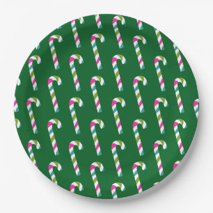 Candy Cane Christmas Green Paper Plates