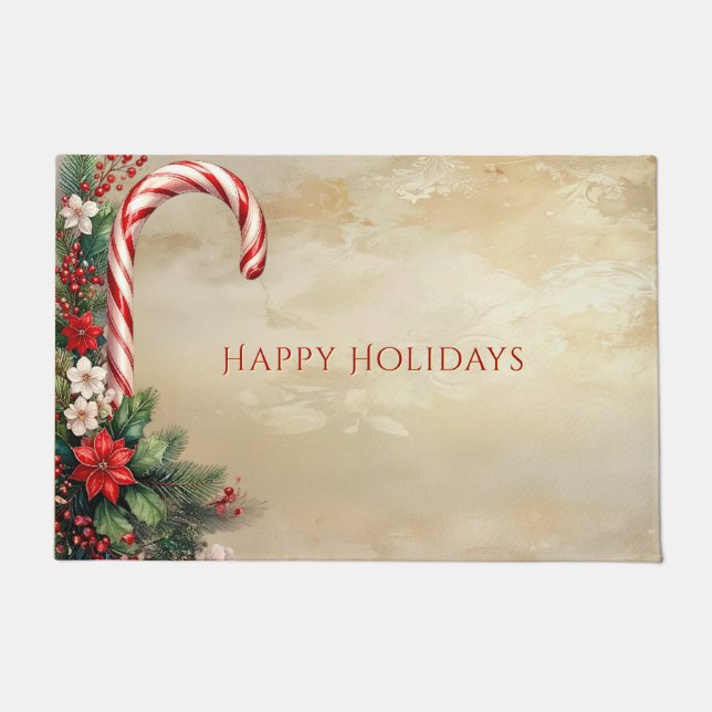 Candy Cane Christmas Holiday Doormat (Front)