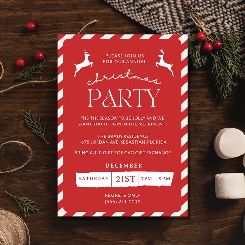 Candy Cane Christmas Holiday Party Invitation