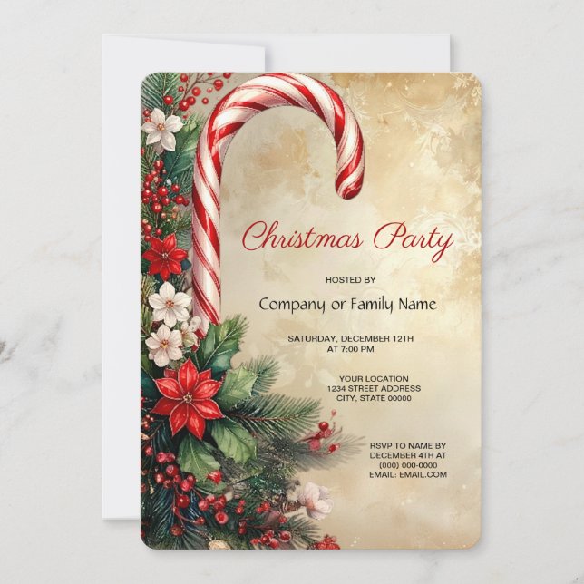 Candy Cane Christmas Holiday Party Invitation (Front)