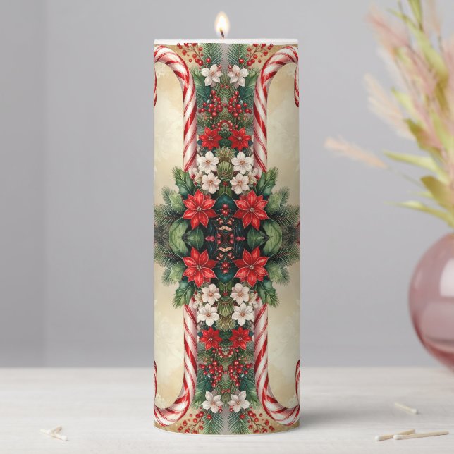 Candy Cane Christmas Holiday Pillar Candle (In Situ)