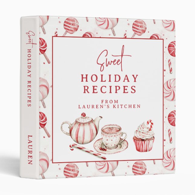Candy Cane Christmas Holiday Recipes Cookbook  3 Ring Binder (Front/Spine)