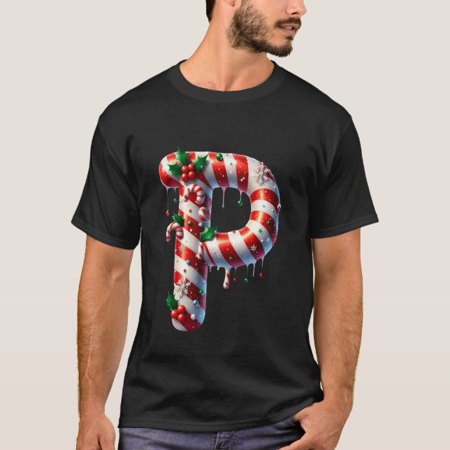 Candy Cane Christmas Letter P T-Shirt (Front)