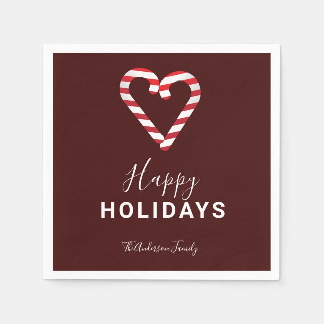 Candy Cane Christmas Minimal Red Happy Holidays  Napkins (Front)