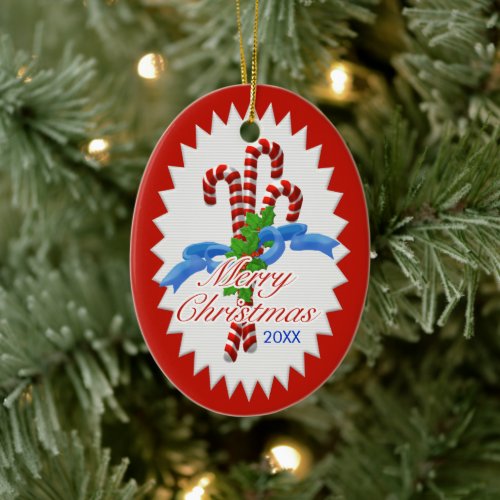 Candy Cane Christmas New Year Ceramic Ornament