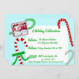Candy Cane Christmas Party Invitation