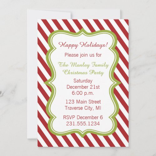 Candy Cane Christmas Party Invitation