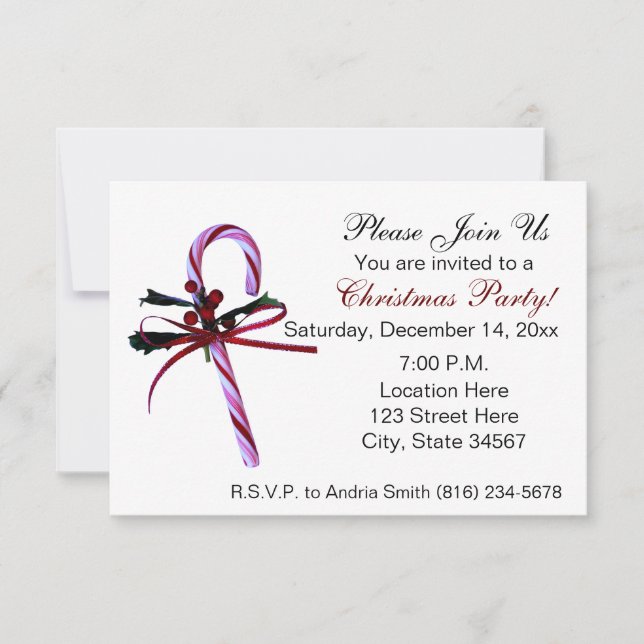 Candy Cane Christmas Party Invitations (Front)