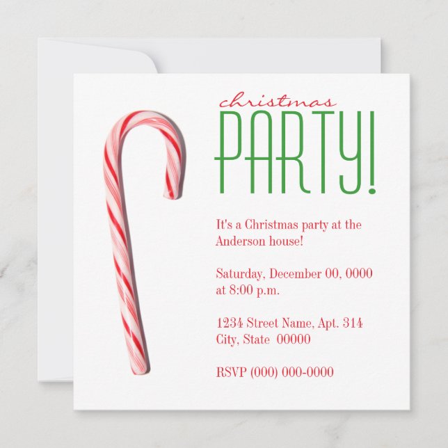 Candy Cane Christmas Party Invitations (Front)