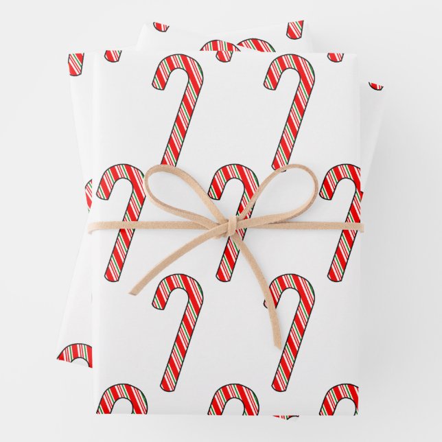 Candy Cane Christmas Pattern Wrapping Paper Sheets (In situ)
