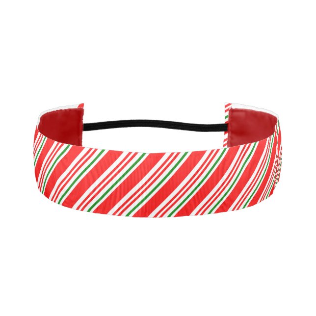 Candy Cane Christmas Red Green Stripes Pattern Athletic Headband (Front)
