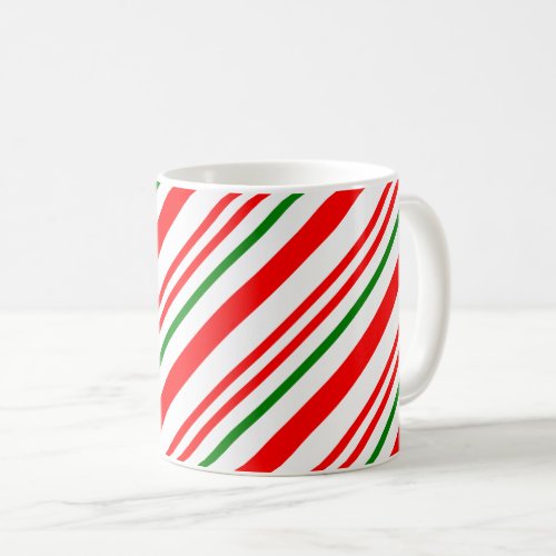 Candy Cane Christmas Red Green Stripes Pattern Coffee Mug