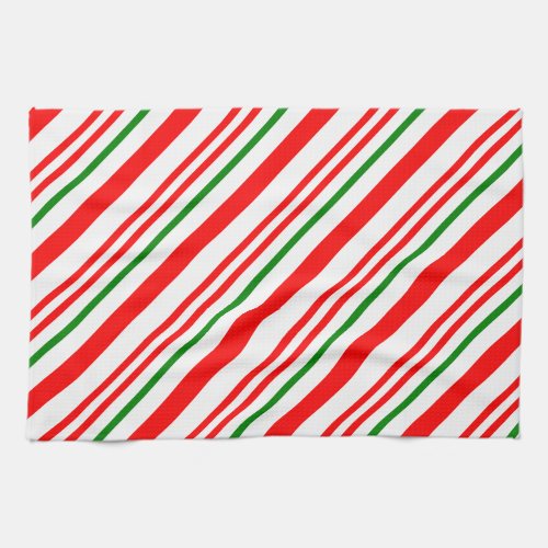 Candy Cane Christmas Red Green Stripes Pattern Kitchen Towel