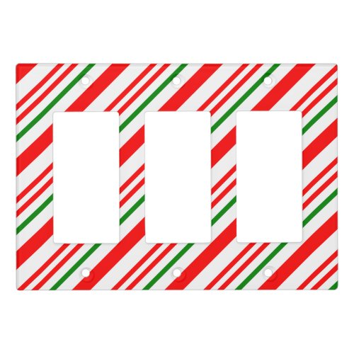 Candy Cane Christmas Red Green Stripes Pattern Light Switch Cover