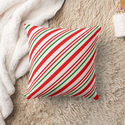 Candy Cane Christmas Red Green Stripes Pattern Throw Pillow