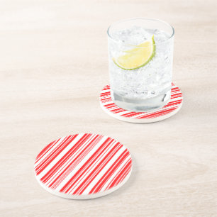 Candy Cane Christmas Red White Stripes 4Anne Drink Coaster