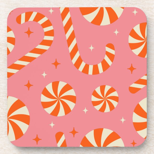 Candy cane Christmas retro pattern   Beverage Coaster (Front)