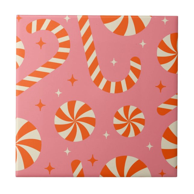 Candy cane Christmas retro pattern  Ceramic Tile (Front)