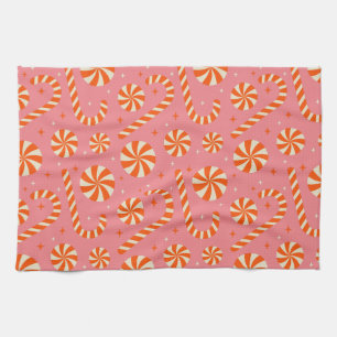 Candy cane Christmas retro pattern  Kitchen Towel