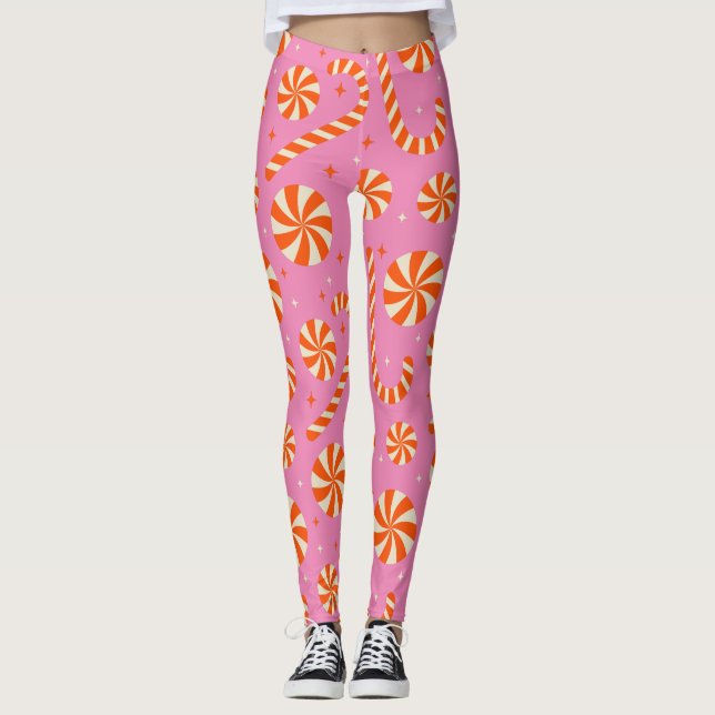 Candy cane Christmas retro pattern    Leggings (Front)