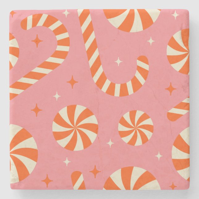 Candy cane Christmas retro pattern  Stone Coaster (Front)