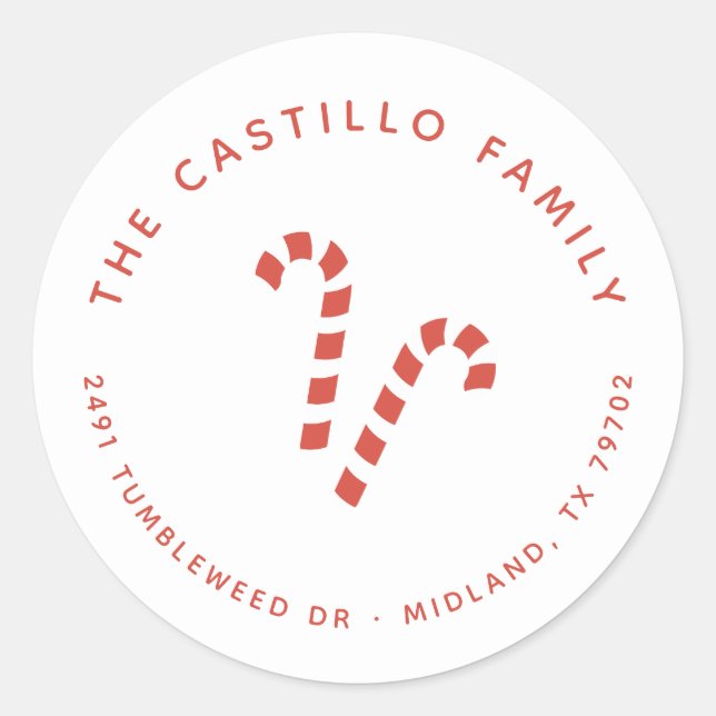 Candy Cane Christmas Return Address Sticker (Front)