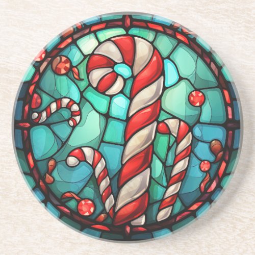 Candy Cane Christmas Stained Glass Coaster