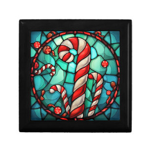 Candy Cane Christmas Stained Glass Gift Box