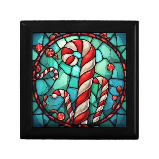 Candy Cane Christmas Stained Glass Gift Box (Front)