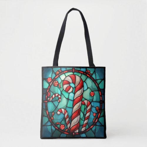Candy Cane Christmas Stained Glass Tote Bag