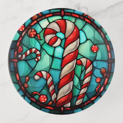 Candy Cane Christmas Stained Glass Trinket Tray