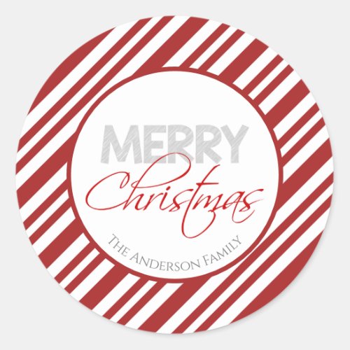 Candy Cane Christmas Stripe  Custom Classic Round Sticker