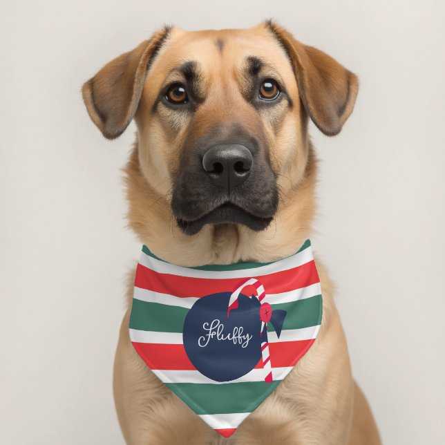 candy Cane Christmas Stripes Pattern Name Pet Bandana Collar (Dog 2)