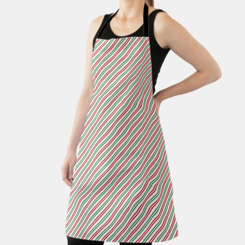 Candy Cane Christmas Stripes Red Green Apron