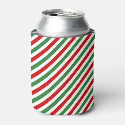 Candy Cane Christmas Stripes Red Green Can Cooler