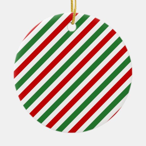 Candy Cane Christmas Stripes Red Green Ceramic Ornament