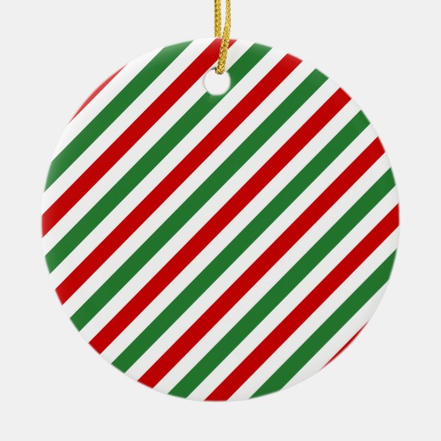 Candy Cane Christmas Stripes Red Green Ceramic Ornament (Front)