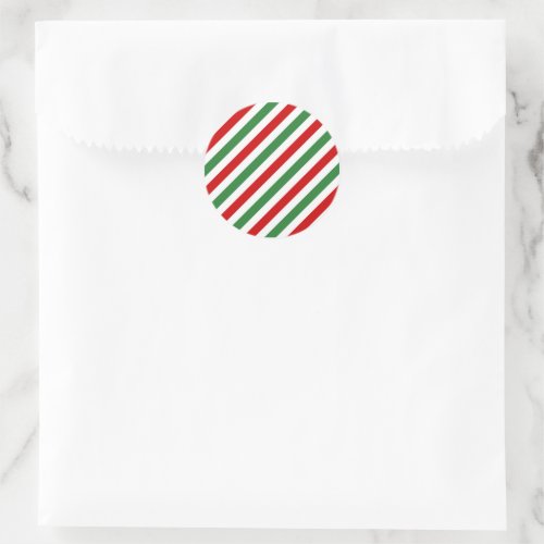 Candy Cane Christmas Stripes Red Green Classic Round Sticker