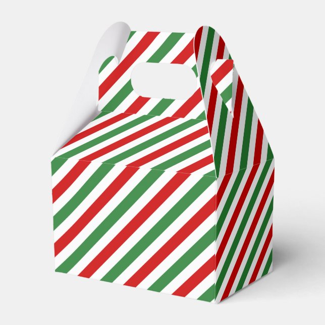 Candy Cane Christmas Stripes Red Green Favor Boxes (Back Side)