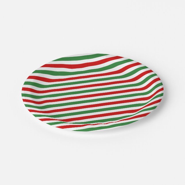 Candy Cane Christmas Stripes Red Green Paper Plates (Angled)