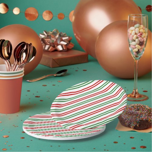 Candy Cane Christmas Stripes Red Green Paper Plates