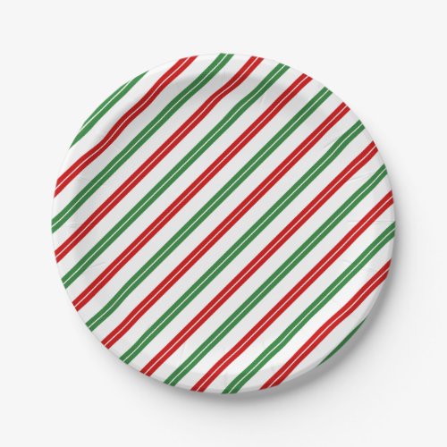 Candy Cane Christmas Stripes Red Green Paper Plates