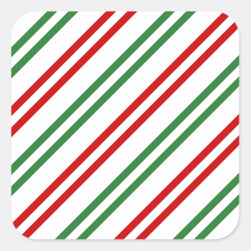 Candy Cane Christmas Stripes Red Green Square Sticker